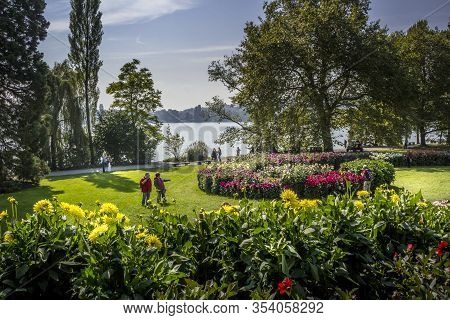 The Grounds Of Botanical Garden Of Mainau Island, The Inlet On Lake Constance