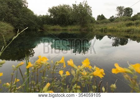Blue Water Source Coming Up At The Bottom Of A Small Lake