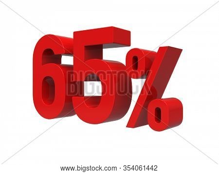 3d Render: ISOLATED Red 65% Percent Discount 3d Sign on Light Background, Special Offer 65% Discount Tag, Sale Up to 65 Percent Off, Sixty-five Percent Letters Sale Symbol, Special Offer Label