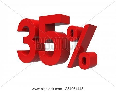 3d Render: ISOLATED Red 35% Percent Discount 3d Sign on Light Background, Special Offer 35% Discount Tag, Sale Up to 35 Percent Off, Thirty-five Percent Letters Sale Symbol, Special Offer Label