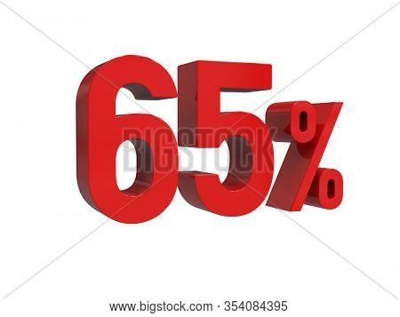 3d Render: ISOLATED Red 65% Percent Discount 3d Sign on Light Background, Special Offer 65% Discount Tag, Sale Up to 65 Percent Off, Sixty-five Percent Letters Sale Symbol, Special Offer Label
