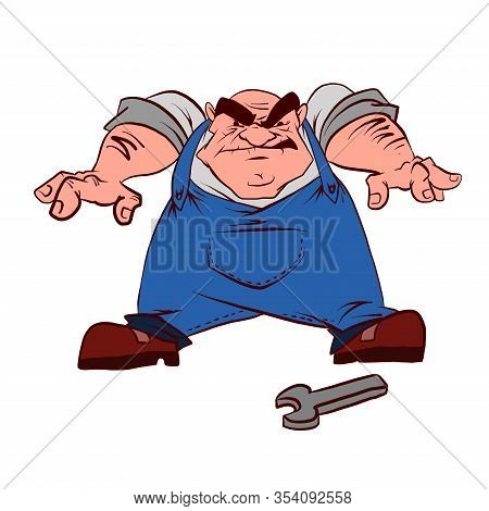 Colorful Vector Illustration Of A Cartoon Grumpy Plummer, Technician Or Mechanic