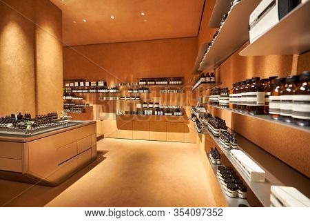 SINGAPORE - JANUARY 20, 2020: interior shot of Aesop store in the Shoppes at Marina Bay Sands. Aesop is an Australian luxury skin care brand owned by Brazilian company Natura & Co.