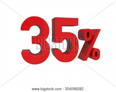 3d Render: ISOLATED Red 35% Percent Discount 3d Sign on Light Background, Special Offer 35% Discount Tag, Sale Up to 35 Percent Off, Thirty-five Percent Letters Sale Symbol, Special Offer Label
