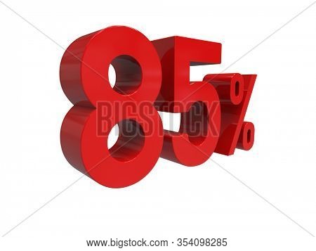 3d Render: ISOLATED Red 85% Percent Discount 3d Sign on Light Background, Special Offer 85% Discount Tag, Sale Up to 85 Percent Off, Eighty-five Percent Letters Sale Symbol, Special Offer Label
