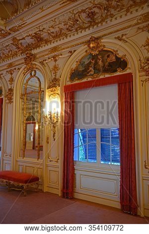 PALM BEACH, FL, USA - JAN. 2, 2015: Details of Grand Ballroom of Whitehall Mansion by Henry Morrison Flagler, built in 1902 with Beaux Arts style in Palm Beach, Florida FL, USA.