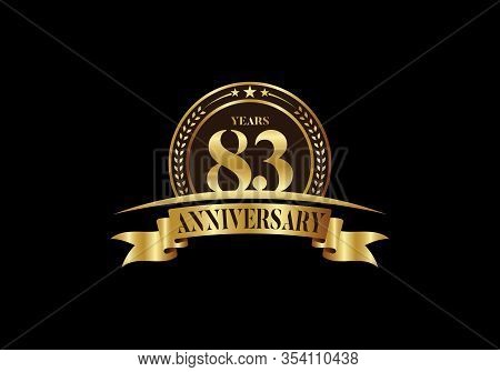 83th Years Anniversary Logo Template, Vector Design Birthday Celebration, Golden Anniversary Emblem 
