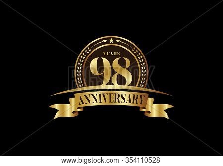 98th Years Anniversary Logo Template, Vector Design Birthday Celebration, Golden Anniversary Emblem 