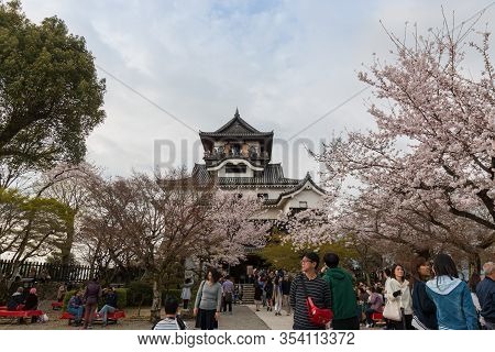 Inuyama Castle Historic Building Landmark In Spring With Beautiful Cherry Blossom.
