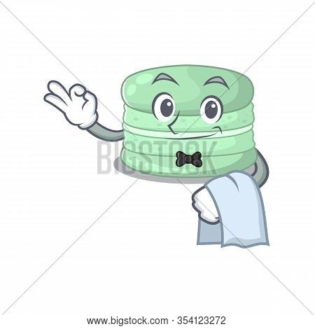 Sweet Pistachio Macaron Character Working As A Waiter