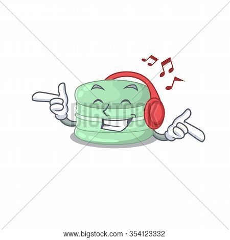 Listening Music Pistachio Macaron Cartoon Character Concept
