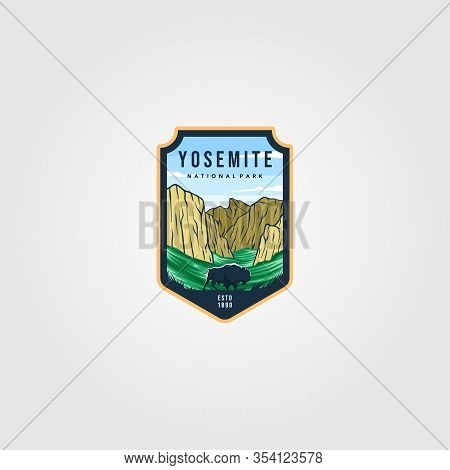 Wild Bison On Yosemite National Park Logo Outdoor Vector Illustration