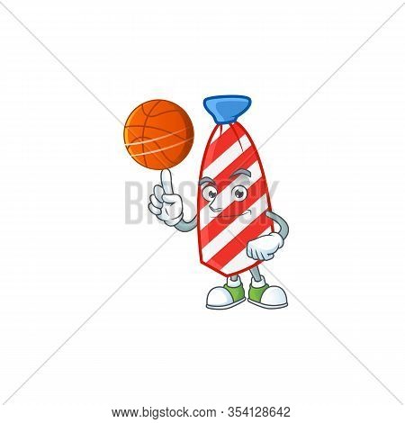 A Strong Usa Stripes Tie Cartoon Character With A Basketball