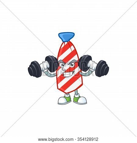 Usa Stripes Tie Mascot Icon On Fitness Exercise Trying Barbells