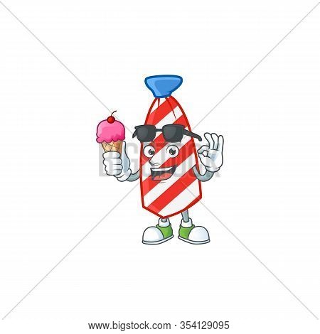 Usa Stripes Tie Mascot Cartoon Style Eating An Ice Cream