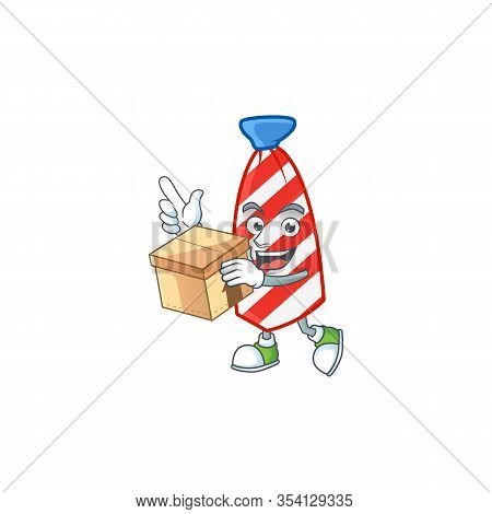 A Charming Usa Stripes Tie Mascot Design Style Having A Box