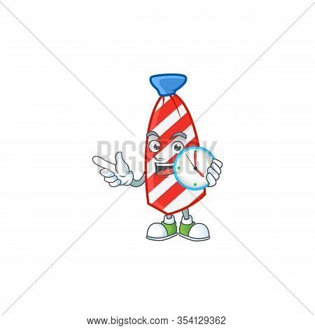 Usa Stripes Tie Cartoon Character Style With A Clock