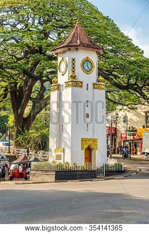 Kandy,sri Lanka - February 7,2020 - View At The Clock Tower In The Streets Of Kandy. Kandy Was The L