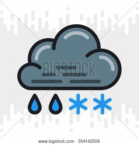 Rain With Snow Or Sleet Icon For Weather Forecast Application Or Widget. Cloud With Raindrops And Sn