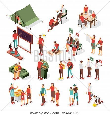 Social Inequality And Problem Of Poverty  Isometric Collection Of Scenes With Homeless  Jobless Poor