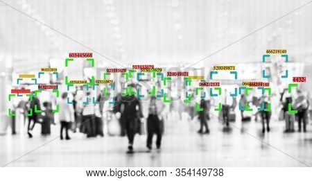 Face Recognition Technology Concept Illustration Of Big Data And Security In City With Crowd