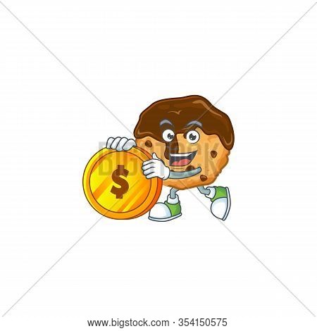 An Elegant Chocolate Chips With Cream Mascot Cartoon Design With Gold Coin