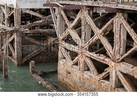 Reinforced Concrete Have Cracked And Rusty In Steel Structure In Caused By Salt In The Sea, Danger A