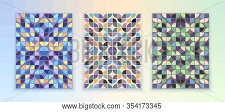 Abstract Vector, Ornament Similar To Mid-century, In Patel Shades. Set Of Three Pictures.