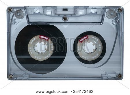 Old Vintage Cassette Tapes On White Background. Single Classic Audio Cassette Tape.