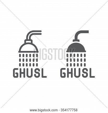 Islamic Ghusl Line And Glyph Icon, Ramadan And Religion, Shower Sign, Vector Graphics, A Linear Patt