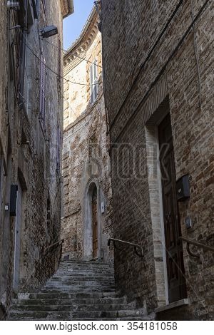 Ripatransone, Ascoli Piceno, Marches, Italy: Typical Street Of The Historic Town At Morning