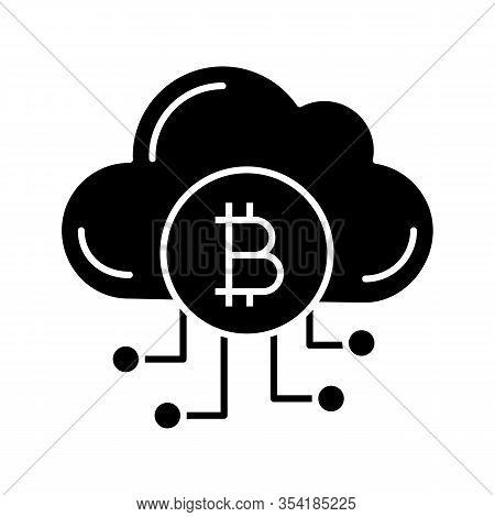Cryptocurrency Cloud Mining Service Glyph Icon. Bitcoin Crypto Mining. Cryptocurrency Business. Clou