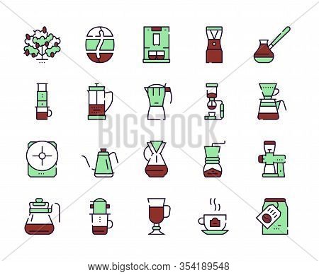 Third Wave Alternative Coffee Color Icon Set. Editable Stroke.