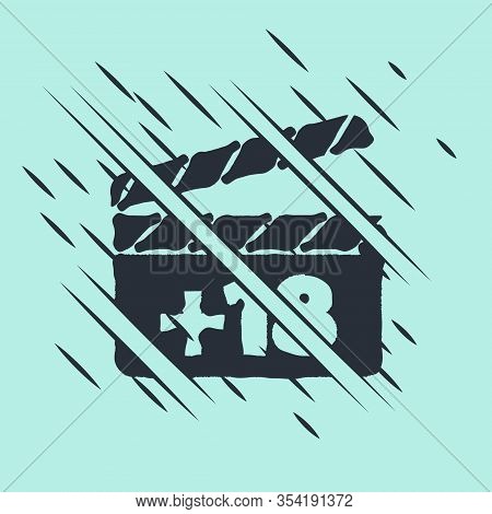 Black Movie Clapper With 18 Plus Content Icon Isolated On Green Background. Age Restriction Symbol. 