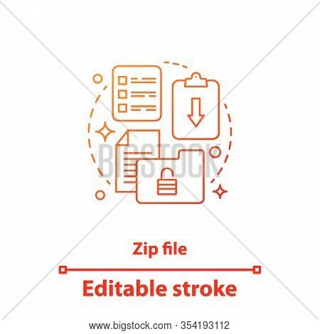 Zip File Concept Icon. File Management Idea Thin Line Illustration. Private Information. Digital Arc
