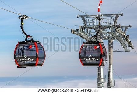 Tatranska Lomnica, Slovakia - January 24: Modern Cableway In Ski Resort Tatranska Lomnica - High Tat