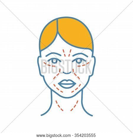 Mimic Wrinkles Color Icon. Facial Skin After Thirty. Face Ageing. Facial Markup For Cosmetic Procedu