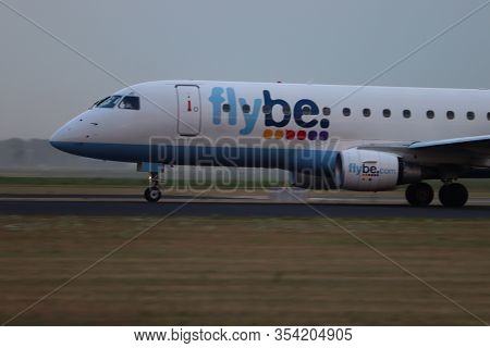 Amsterdam The Netherlands - July 26th 2018: G-fbjd Flybe Embraer Erj-175 Takeoff From Polderbaan Run