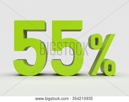 3d Render: Green 55% Percent Discount 3d Sign on Light Background, Special Offer 55% Discount Tag, Sale Up to 55 Percent Off, Fifty-five Percent Letters Sale Symbol, Special Offer Label, Sticker, Tag