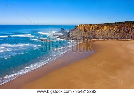 Aerial from Praia Odeceixe on the west coast in Portugal