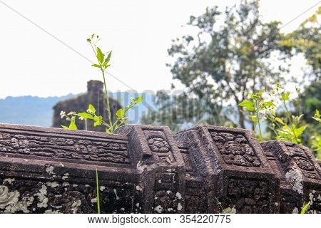 Fallen Pillar During Vietnam War In The Ruined Hindu Temples At My Son Sanctuary