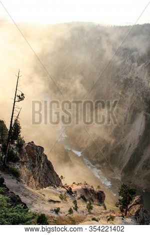 Mystical View From The Inspiration Point In Yellowstone National Park, Down To The Grand Canyon Of T