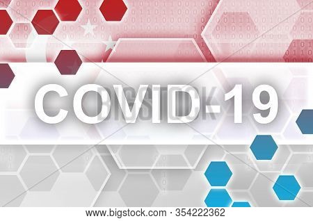 Singapore Flag And Futuristic Digital Abstract Composition With Covid-19 Inscription. Coronavirus Ou