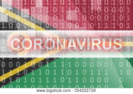 Vanuatu Flag And Futuristic Digital Abstract Composition With Coronavirus Inscription. Covid-19 Outb
