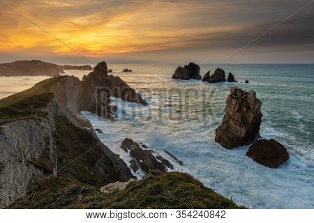 Sunset In The Urros De Liencres. Cantabria. Spain.