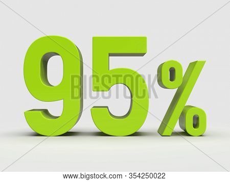 3d Render: Green 95% Percent Discount 3d Sign on Light Background, Special Offer 95% Discount Tag, Sale Up to 95 Percent Off, Ninety-five Percent Letters Sale Symbol, Special Offer Label
