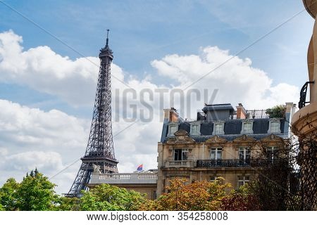 Famous Eiffel Tower Landmark And Paris Rooftops, Paris Citscape, France