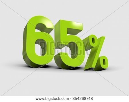 3d Render: Green 65% Percent Discount 3d Sign on Light Background, Special Offer 65% Discount Tag, Sale Up to 65 Percent Off, Sixty-five Percent Letters Sale Symbol, Special Offer Label, Sticker, Tag