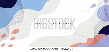 Horizontal Banner With Geometric Shapes, Flow Liquid Elements. Trendy Dynamic Background With Fluid 