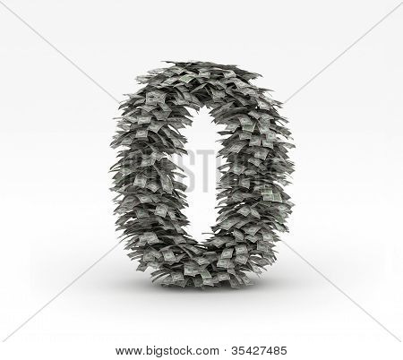 Number 0   from dollars on white background